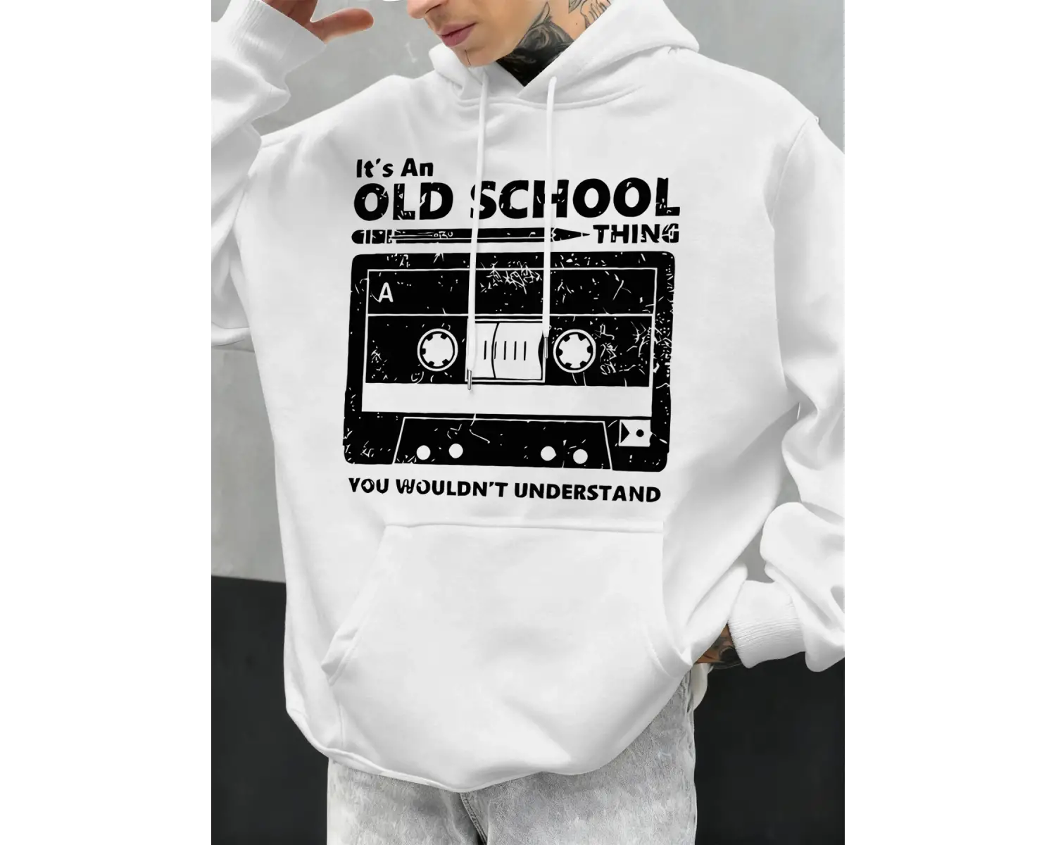 Eski Okul Tarzı Baskılı Erkek Kapüşonlu Sweatshirt Sonbahar Hip Hop Kapüşonlu Günlük Polar Sp