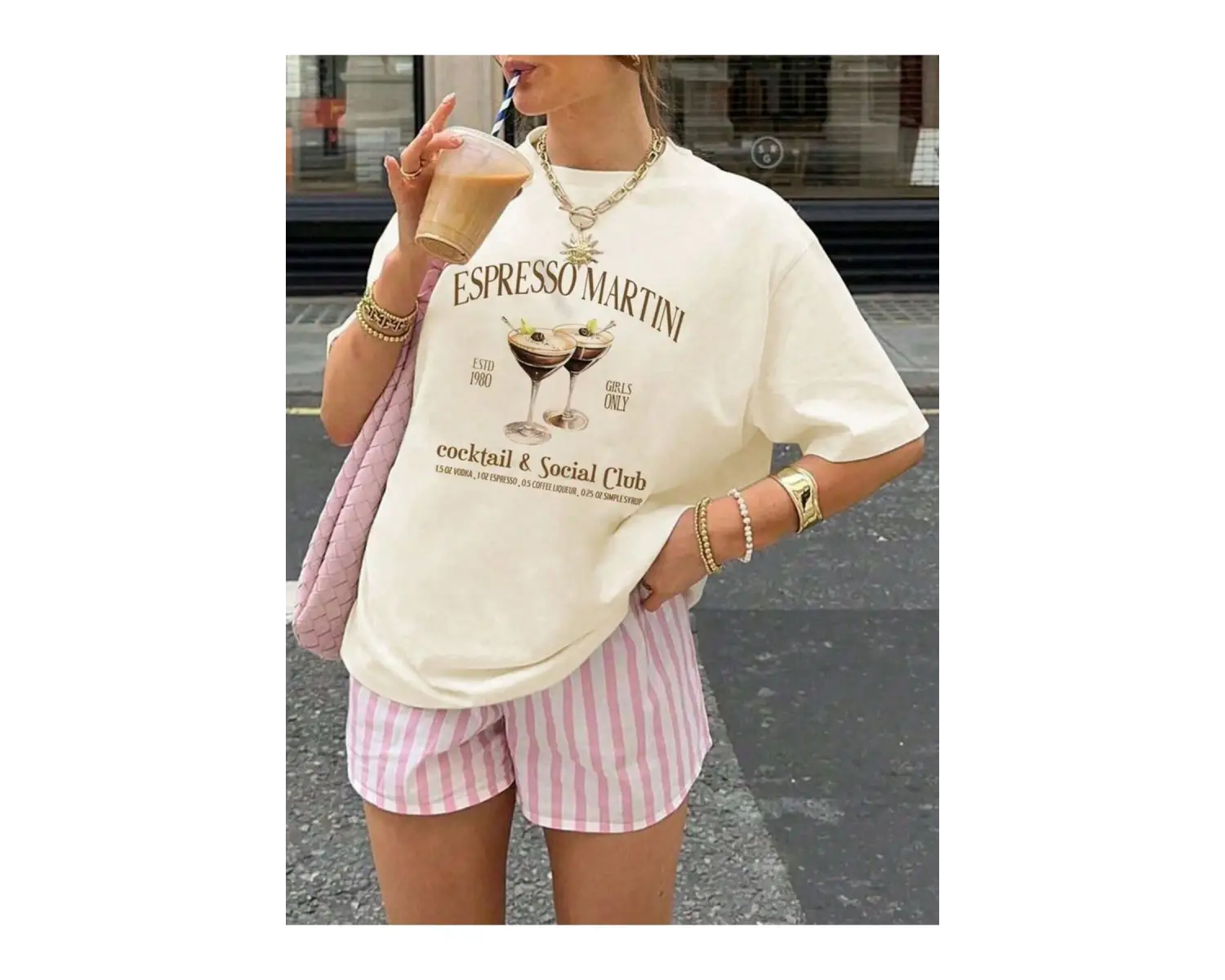 espresso martını kadın özel tasarım oversize t-shirt bej