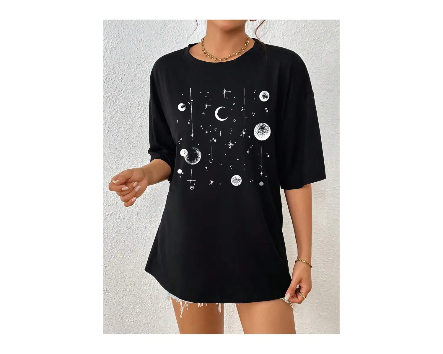 Essnce Ay Desenli Damla Omuz Tişört