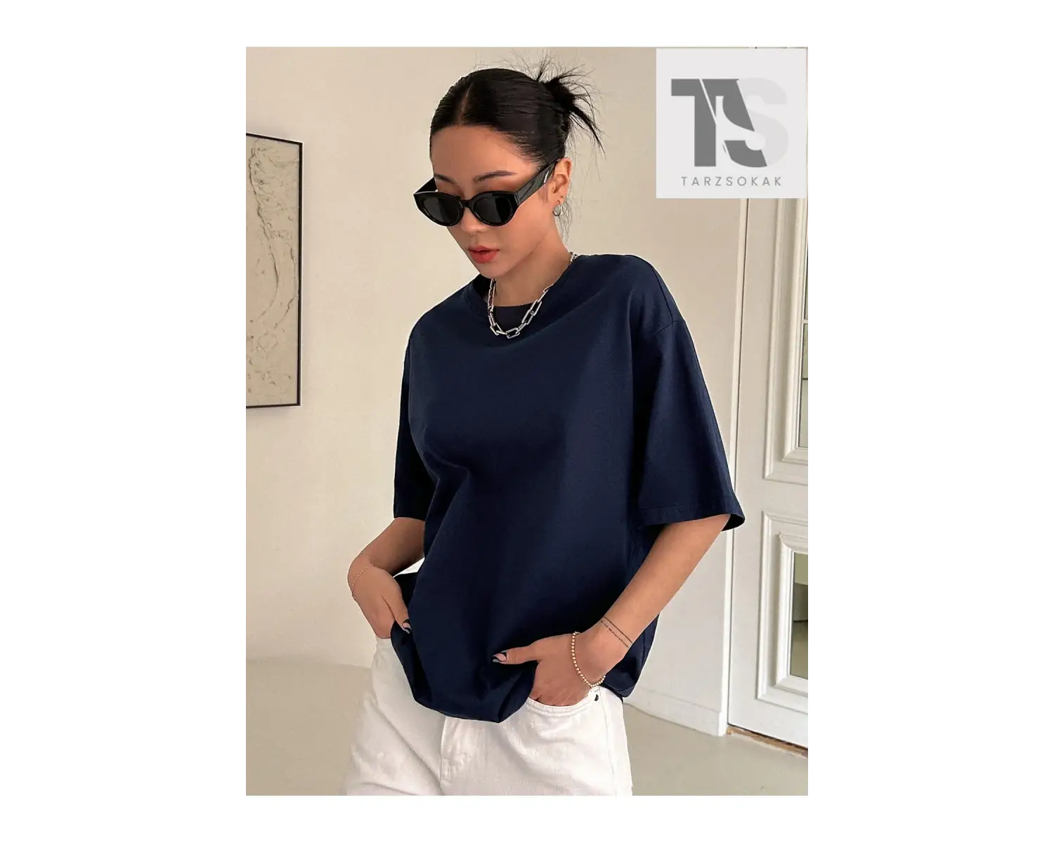 Essnce Çiçek Desenli Damla Omuz Tişört