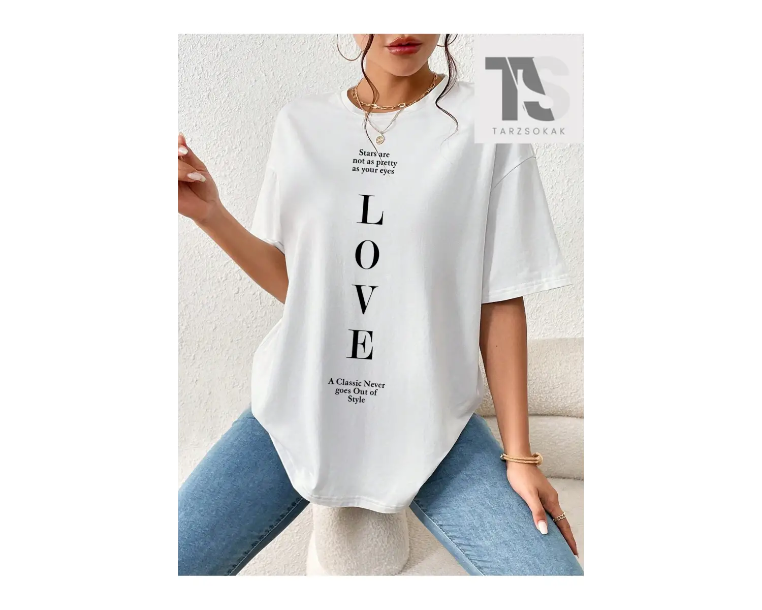 Essnce Sloganlı Grafikli Düşük Omuzlu Tişört