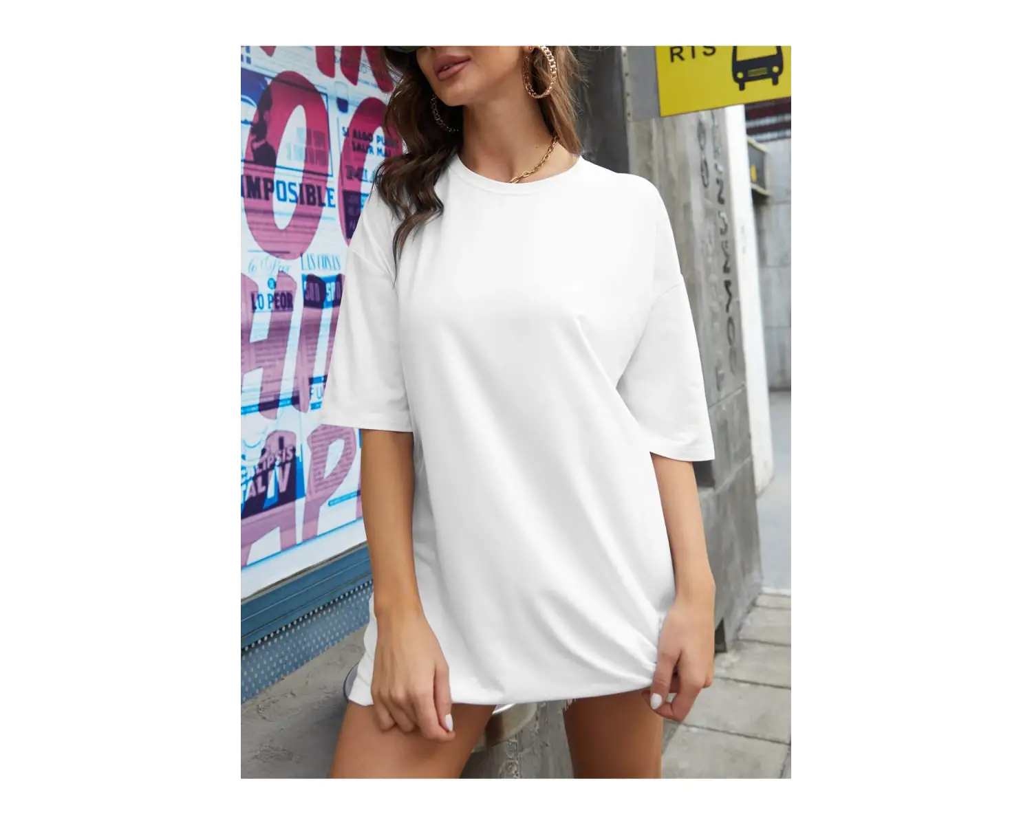 Essnce Solid Düşük Omuz Büyük Boy Tişört