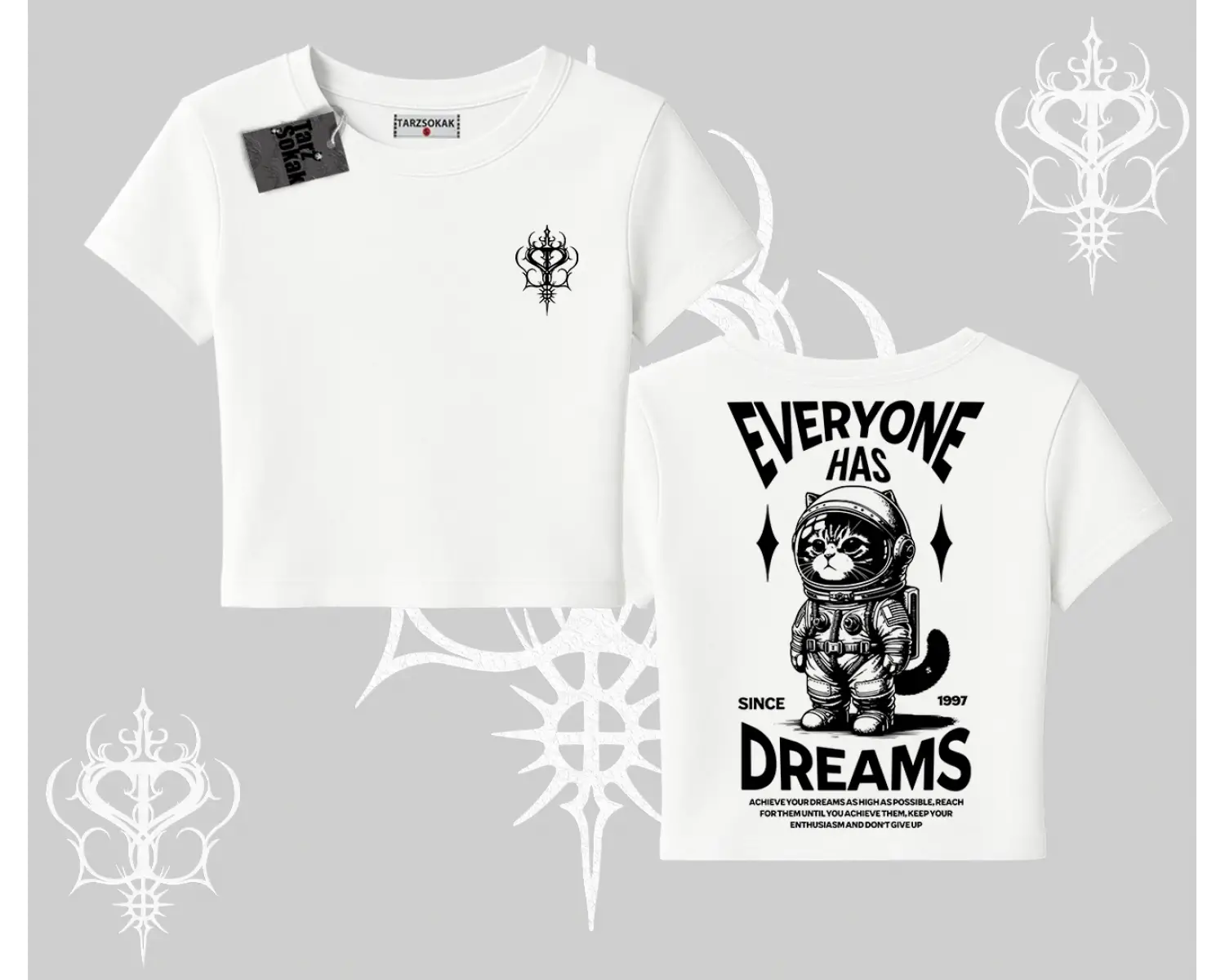 Everyone Has Dreams Yazılı Astronot Kedi Arka Baskılı Babby Tee Tshirt