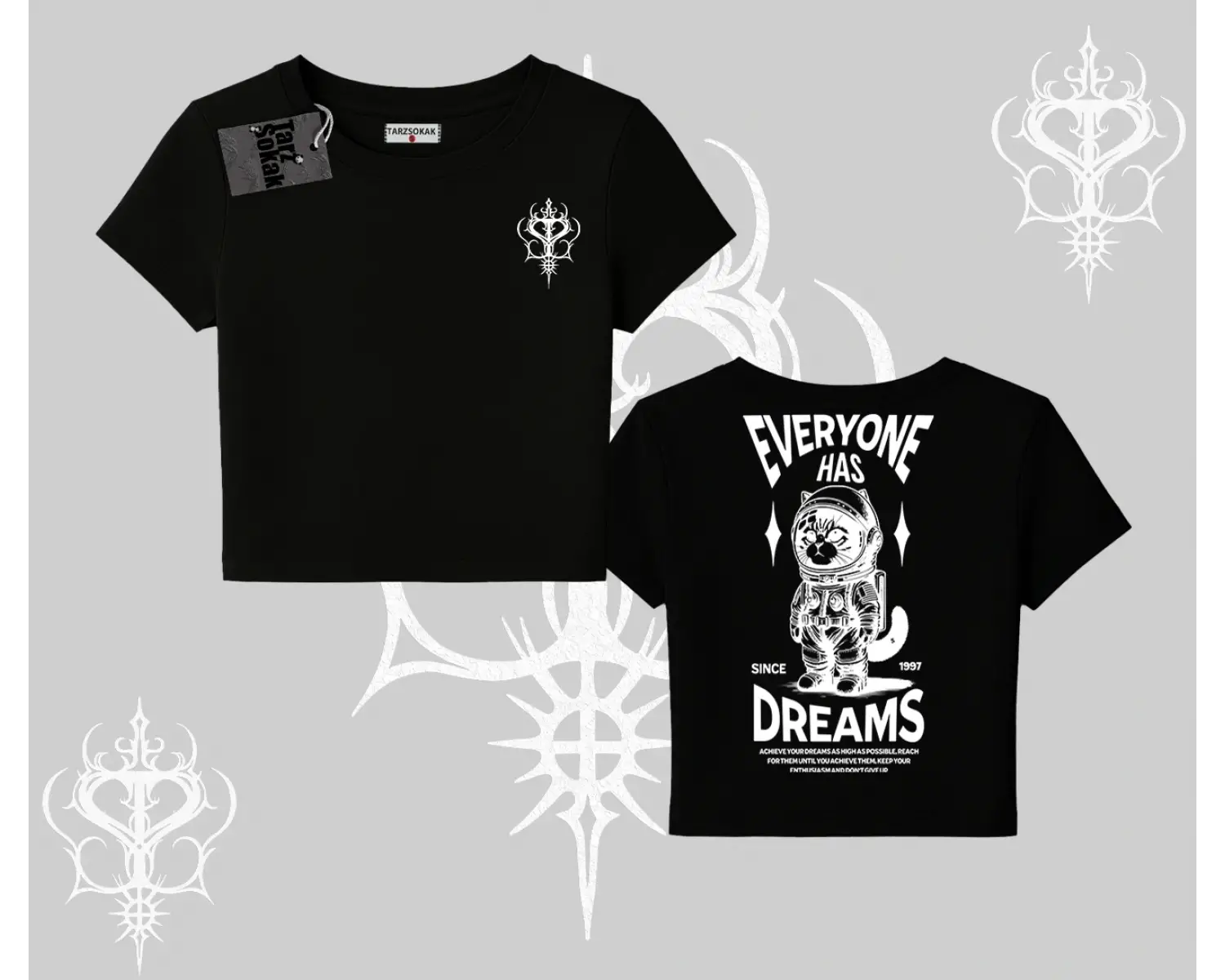 Everyone Has Dreams Yazılı Astronot Kedi Arka Baskılı Babby Tee Tshirt