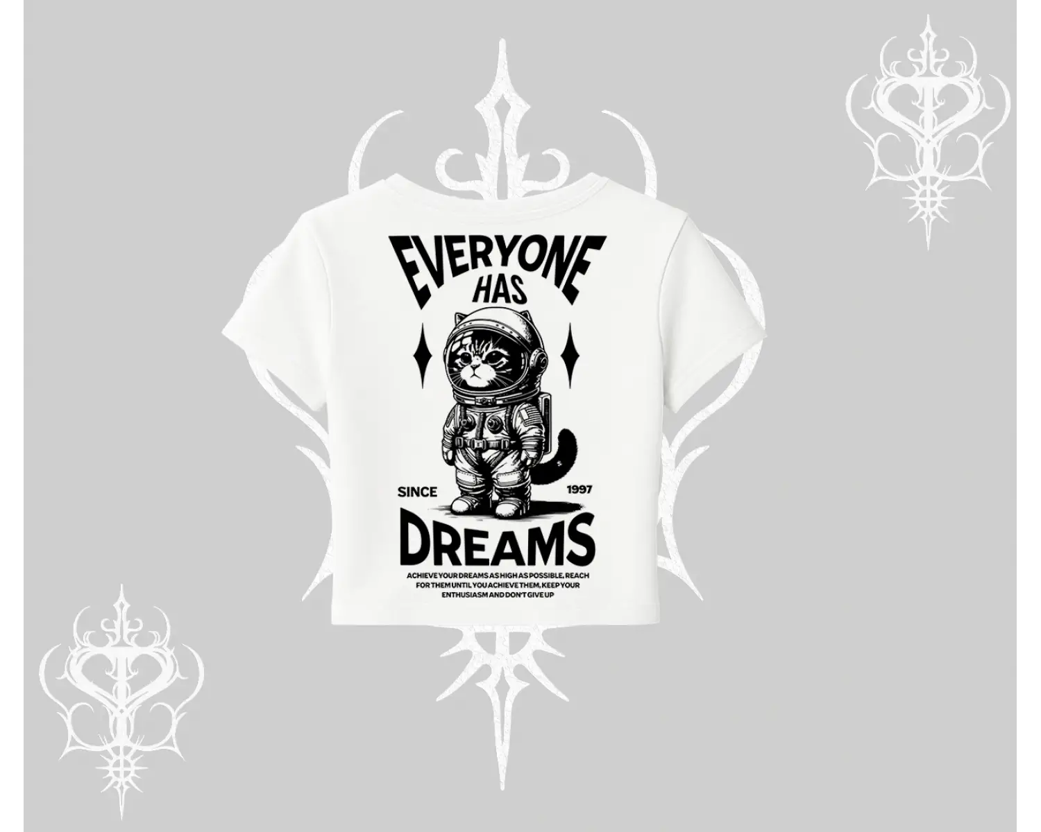 Everyone Has Dreams Yazılı Astronot Kedi Arka Baskılı Babby Tee Tshirt