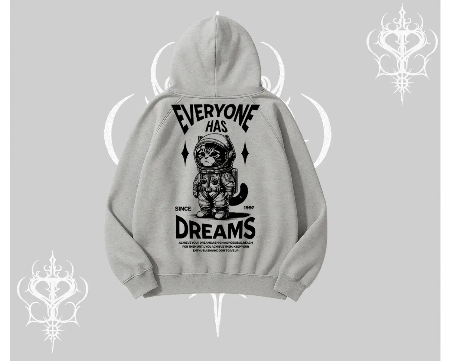 Everyone Has Dreams Yazılı Astronot Kedi Arka Baskılı Kapşonlu Sweatshirt