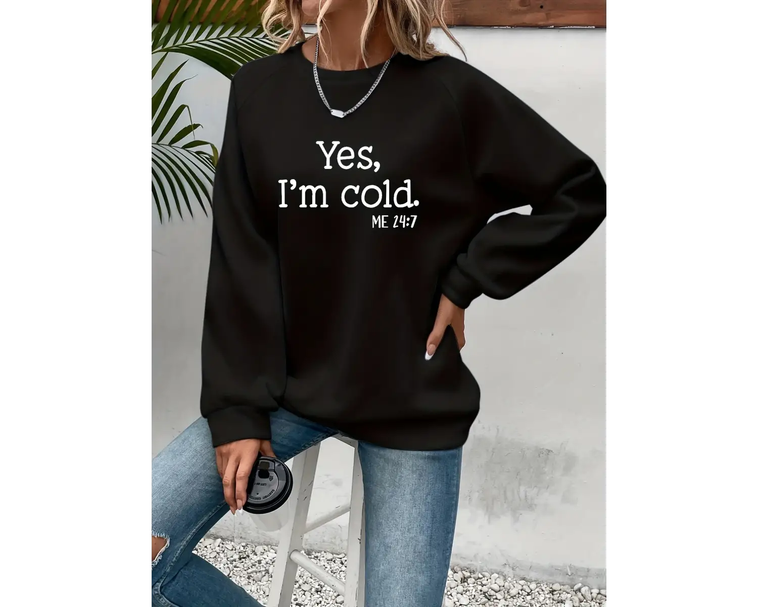 Evet ben soğuk mektup baskılı tişörtü kadın uzun kollu bisiklet yaka sıcak Hoodies Trend basi