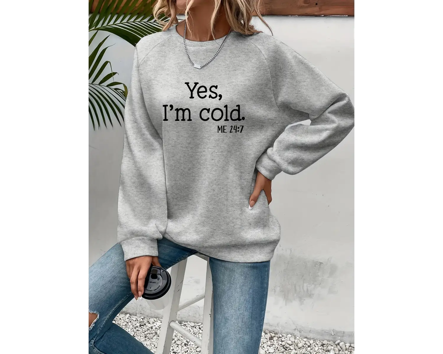 Evet ben soğuk mektup baskılı tişörtü kadın uzun kollu bisiklet yaka sıcak Hoodies Trend basi