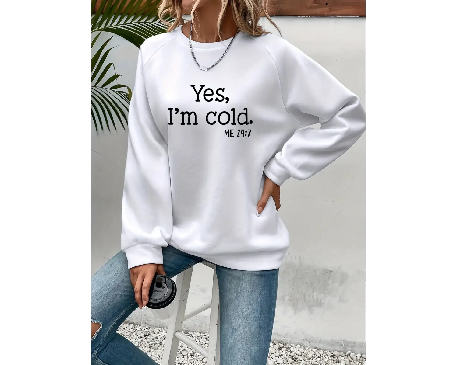 Evet ben soğuk mektup baskılı tişörtü kadın uzun kollu bisiklet yaka sıcak Hoodies Trend basi