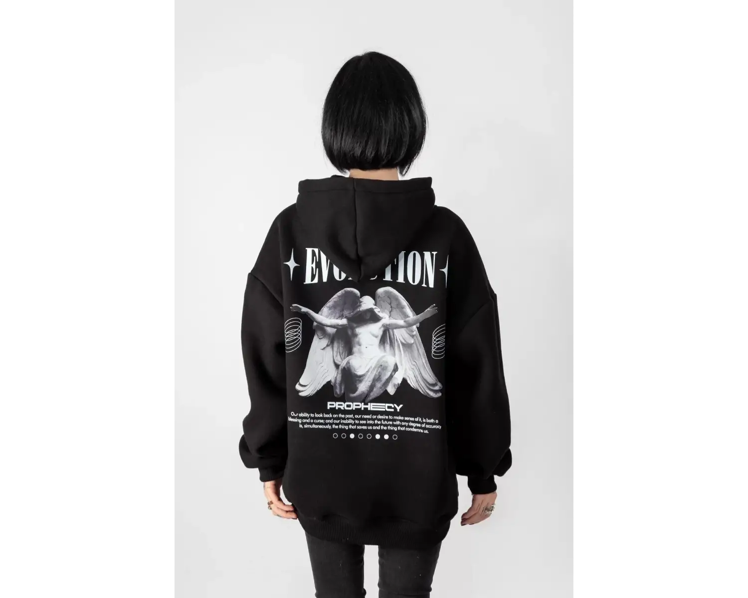 Evolution Baskılı Oversize Unisex Kapüşonlu Beyaz