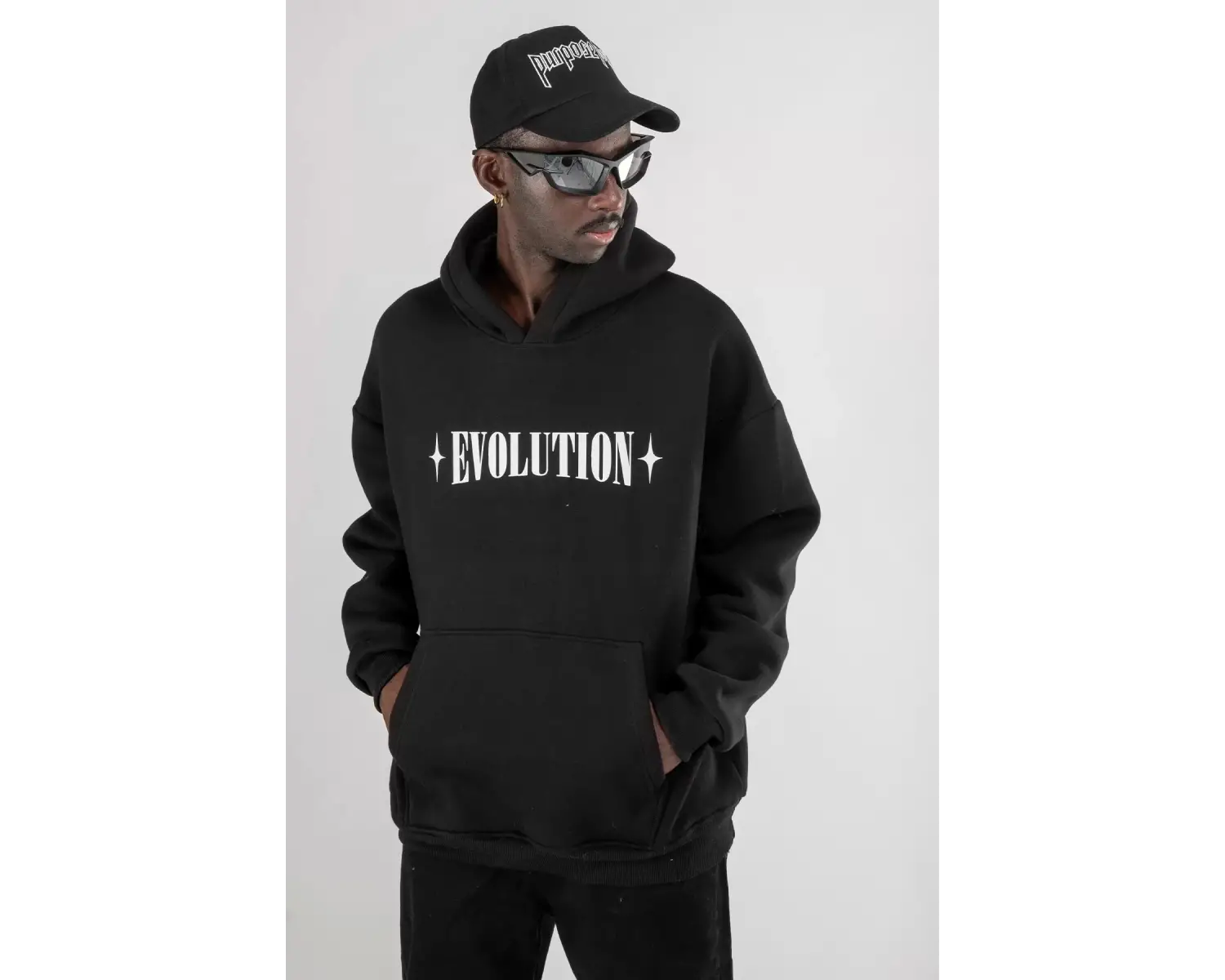 Evolution Baskılı Oversize Unisex Kapüşonlu Beyaz