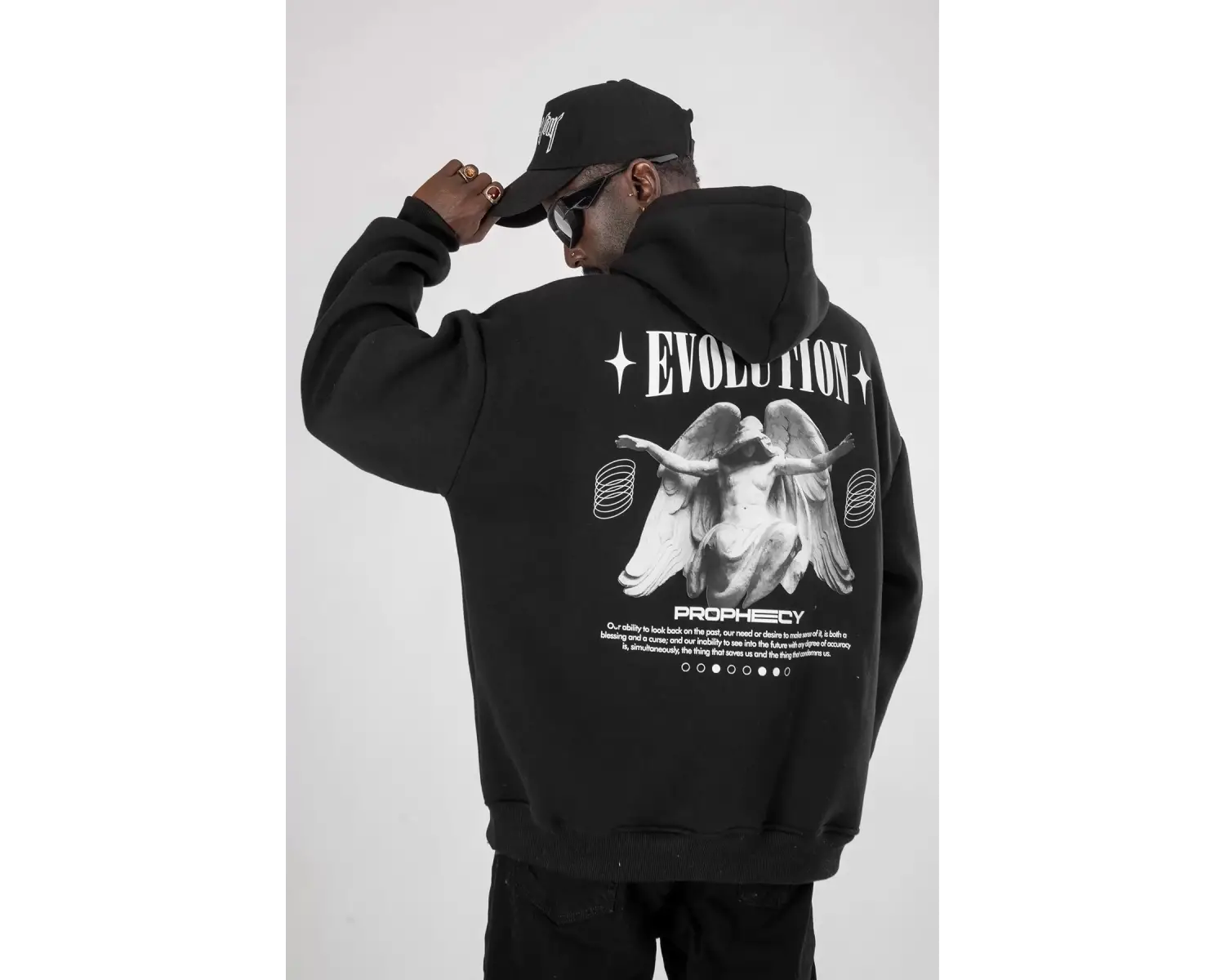 Evolution Baskılı Oversize Unisex Kapüşonlu Beyaz