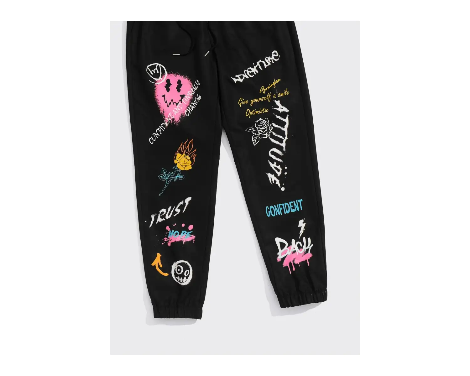 Expression & Letter Graphic Drawstring Waist Pants