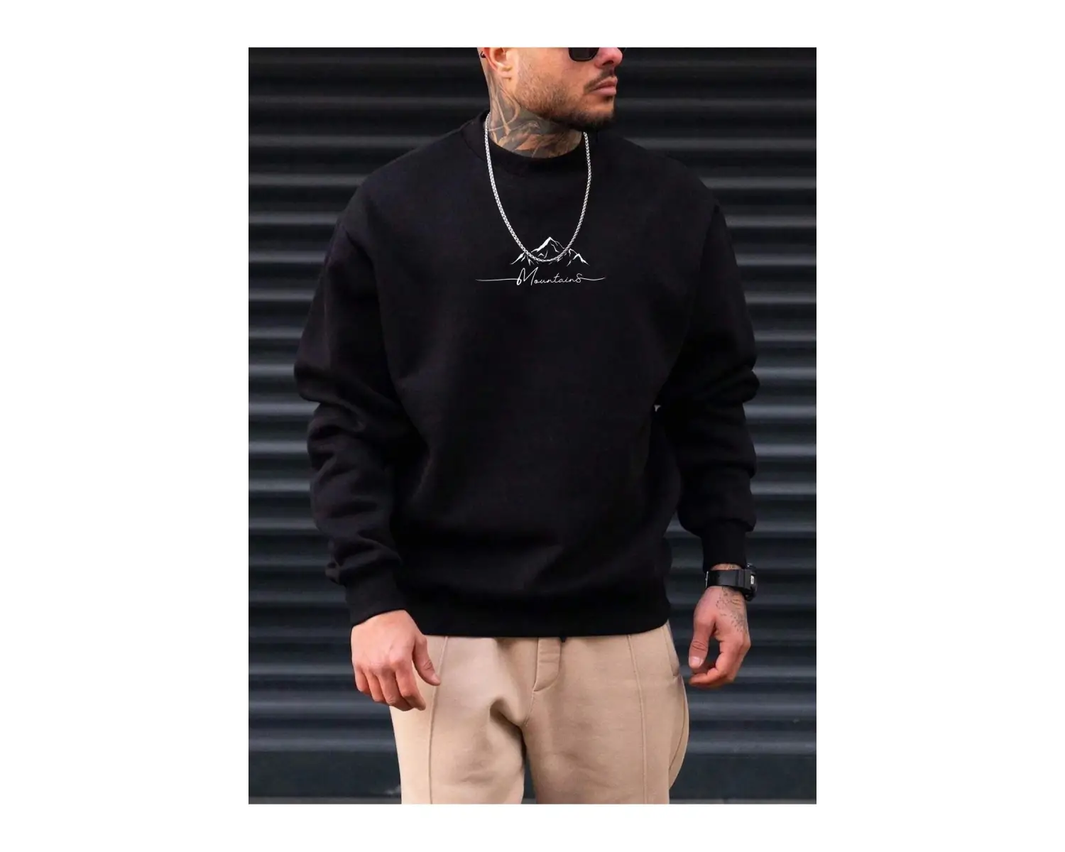 Extended Sizes Plus Letter Mountain Graphic Sweatshirt Siyah