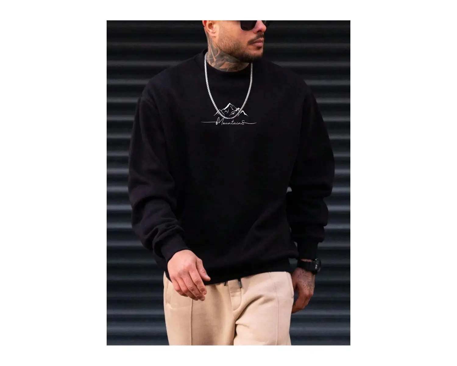 Extended Sizes Plus Letter Mountain Graphic Sweatshirt Siyah