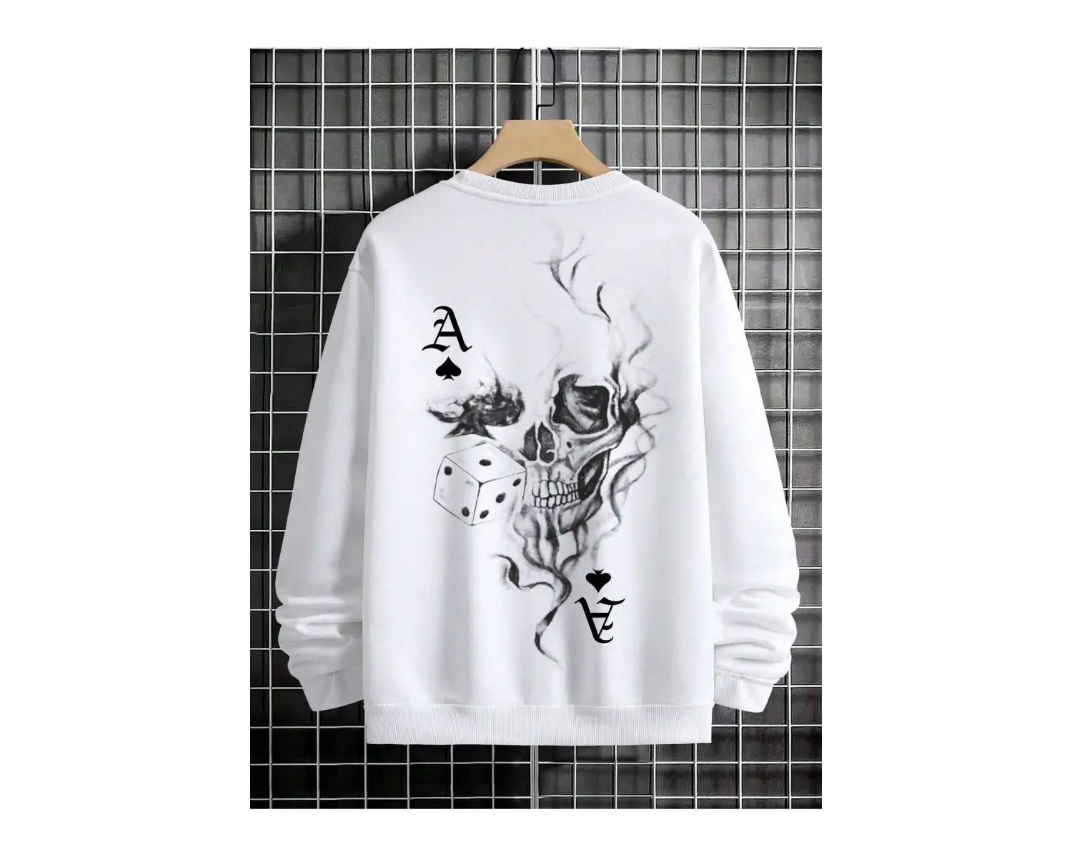 Extended Sizes Plus Playing Card & Skull Print Drop Shoulder Sweatshirt Beyaz