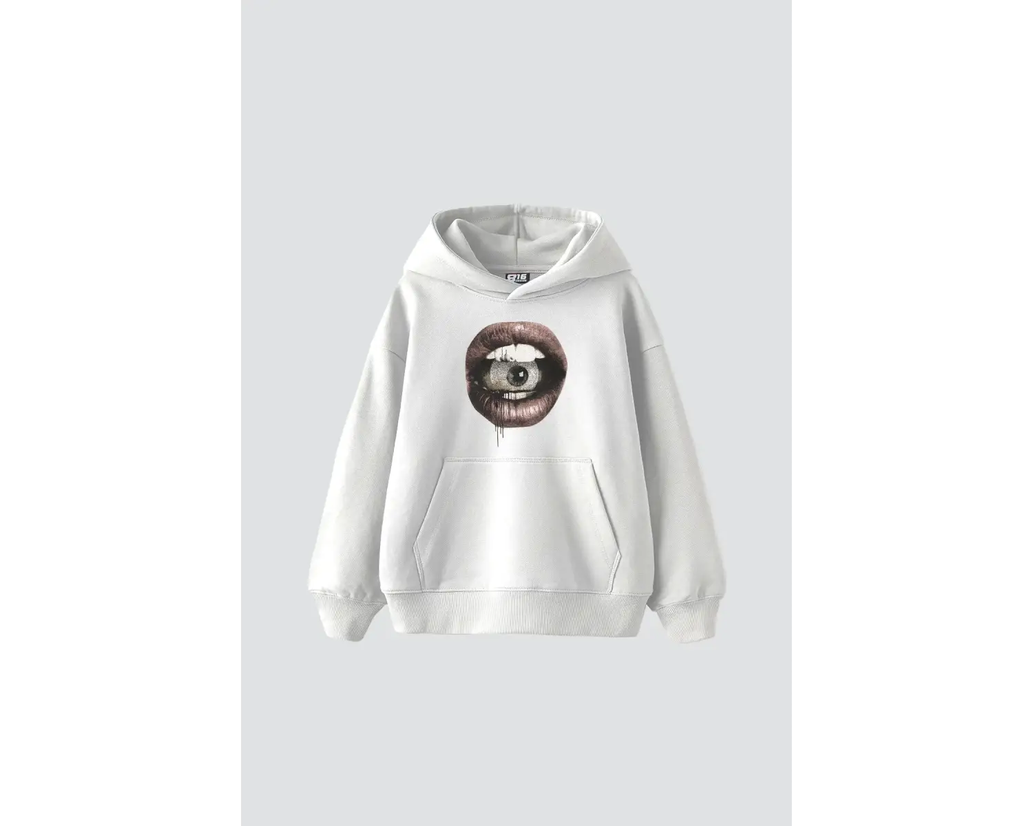 Eye In Mouth Baskılı Oversize Unisex Premium Beyaz