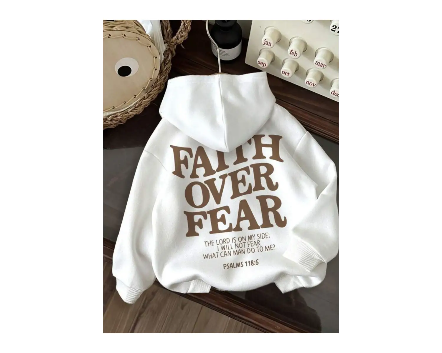 Faıth Over Fear sırt baskılı oversize sweatshirt beyaz