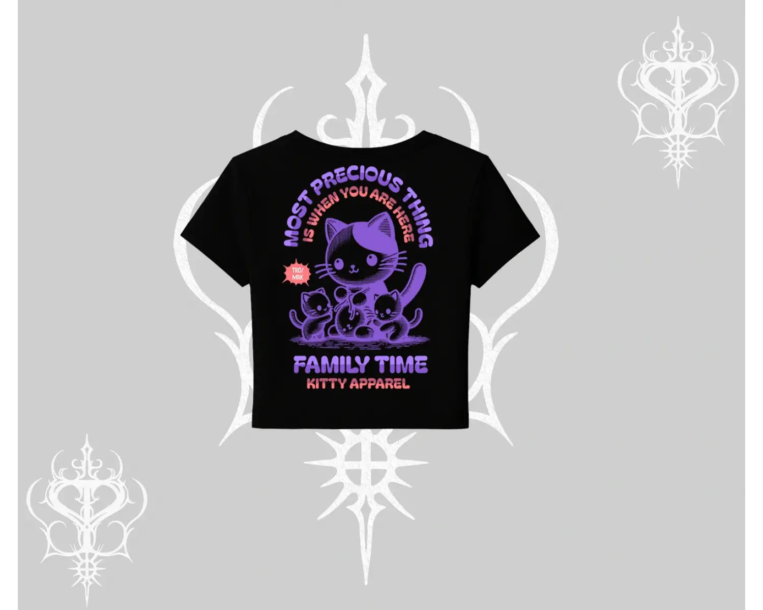 Family Time Yazılı Sevimli Anne Kedi Arka Baskılı Babby Tee Tshirt