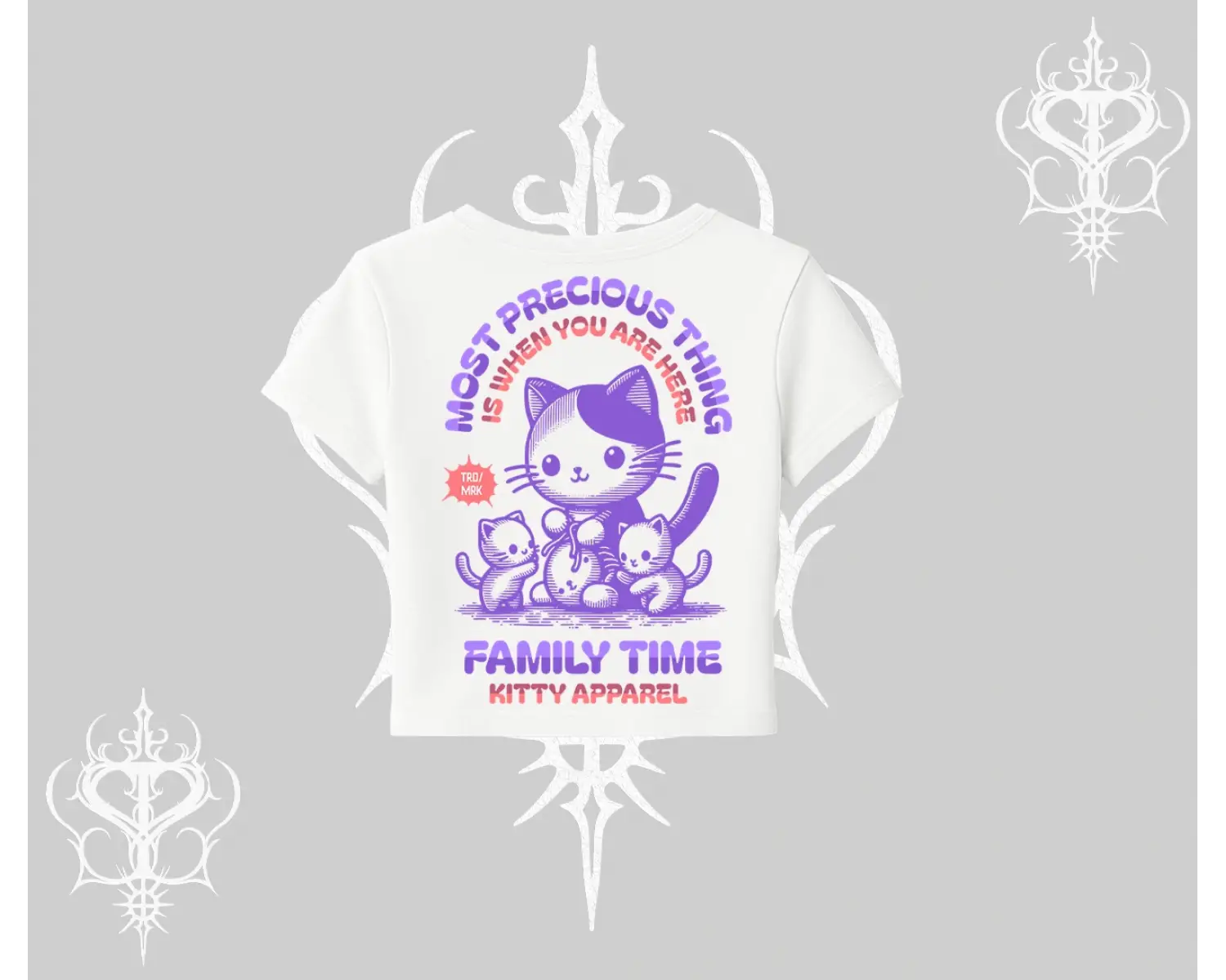 Family Time Yazılı Sevimli Anne Kedi Arka Baskılı Babby Tee Tshirt