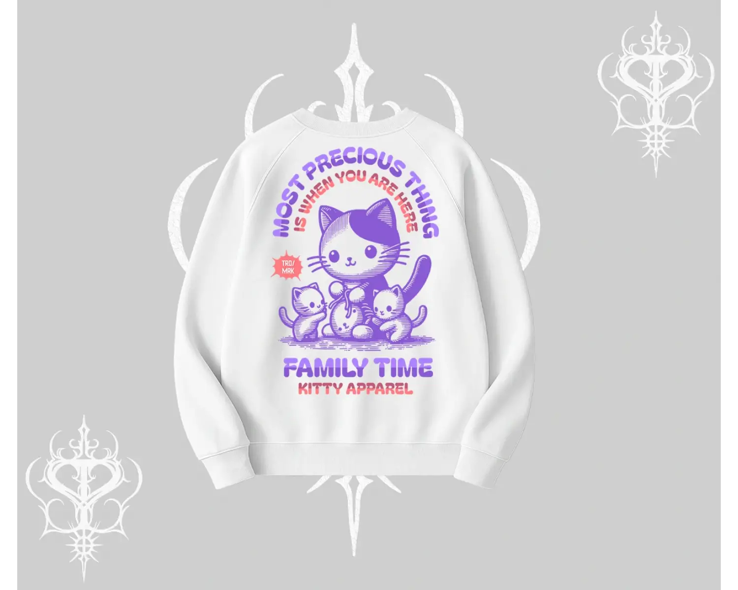 Family Time Yazılı Sevimli Anne Kedi Arka Baskılı Biskilet Sweatshirt