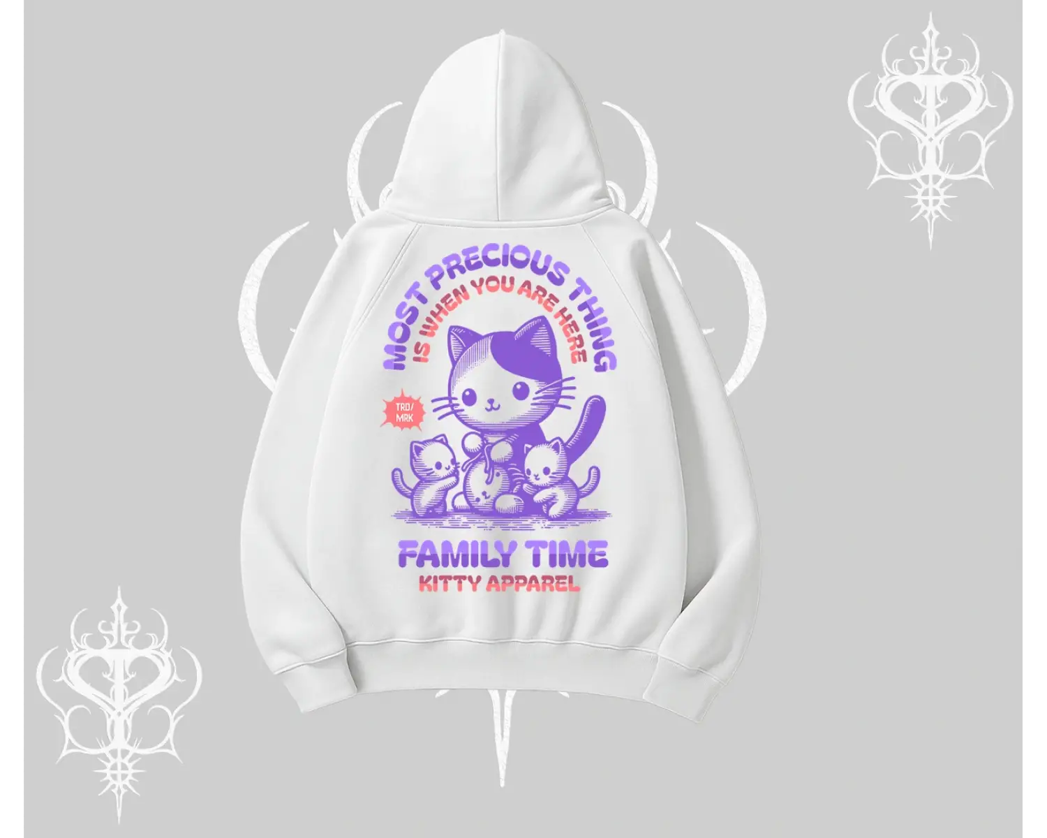 Family Time Yazılı Sevimli Anne Kedi Arka Baskılı Kapşonlu Sweatshirt