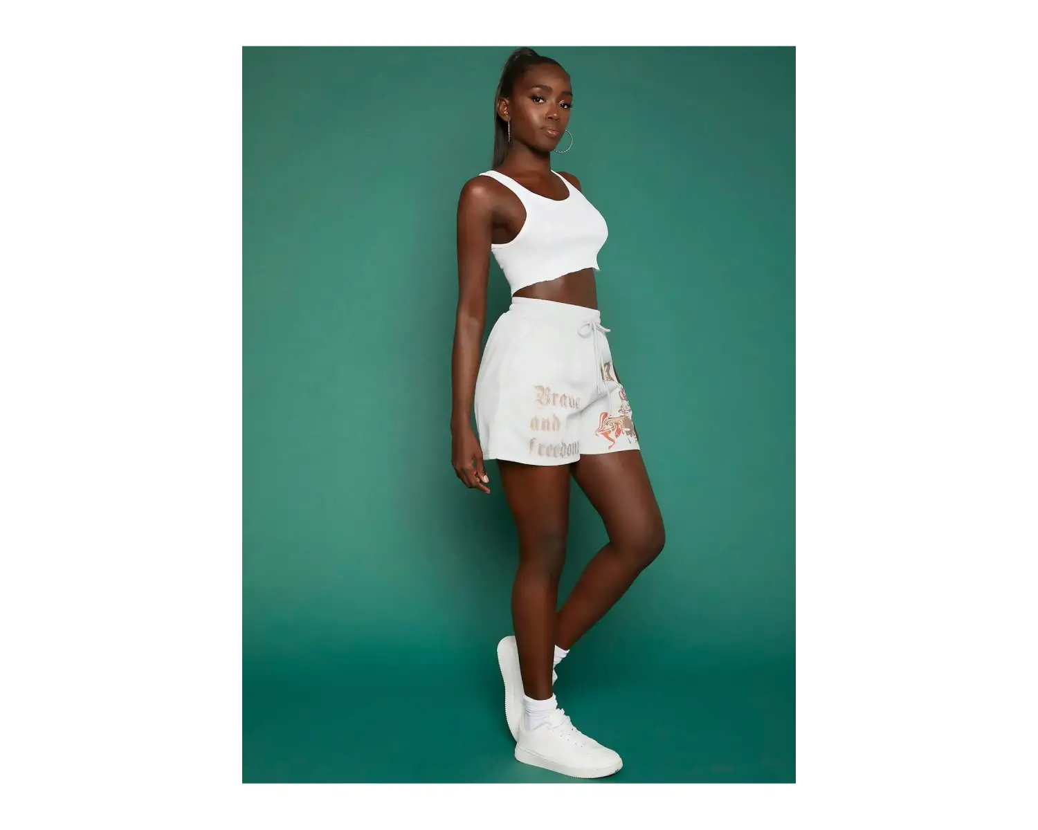 Figure & Slogan Graphic Drawstring Waist Şort