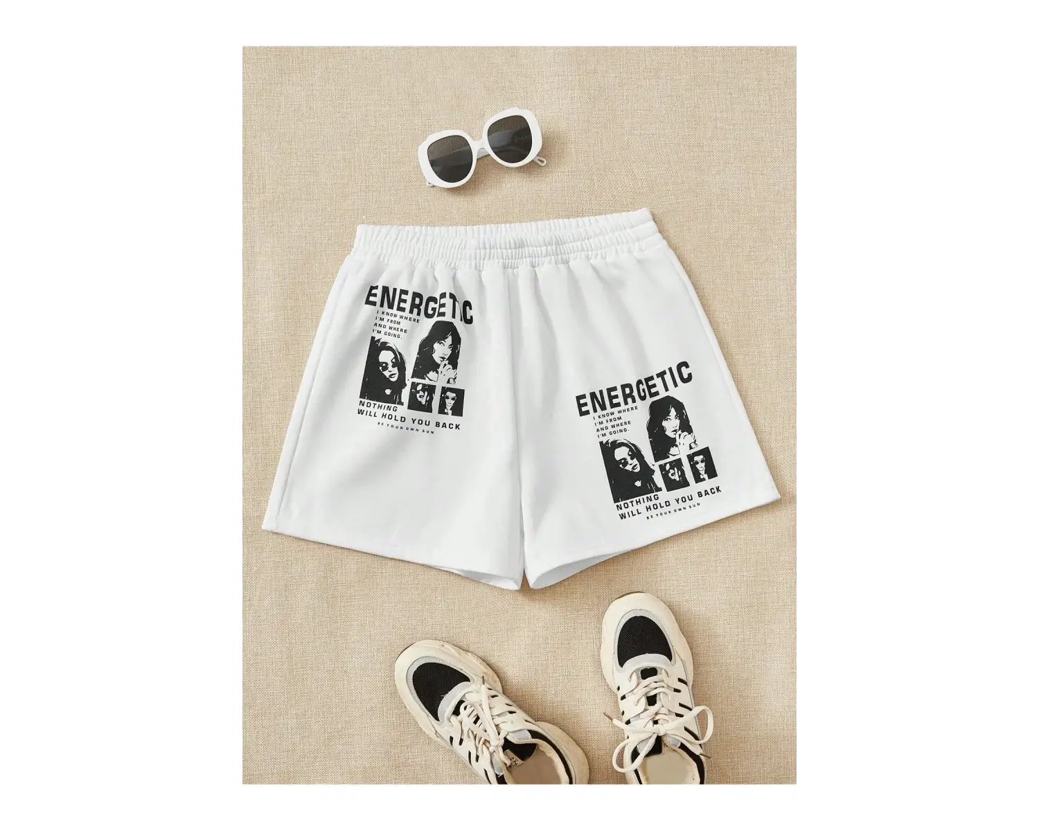 Figure & Slogan Graphic Şort