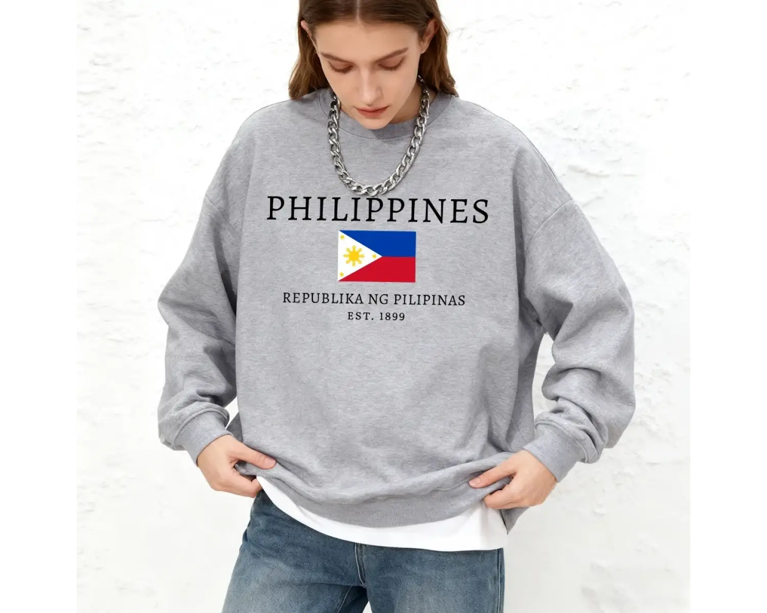 Filipinler 1899 Bayrağı Baskılı Kadın Kapüşonlu Üstü Sonbahar Büyük Beden Sweatshirt Spor Bis