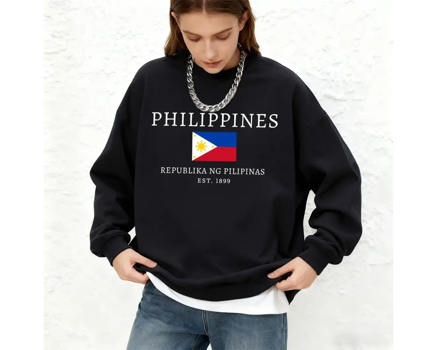 Filipinler 1899 Bayrağı Baskılı Kadın Kapüşonlu Üstü Sonbahar Büyük Beden Sweatshirt Spor Bis