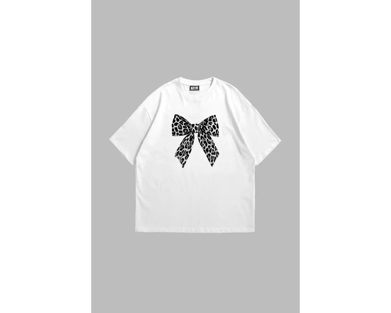 Fiyonk Leopar V2 Baskılı Oversize Unisex Beyaz