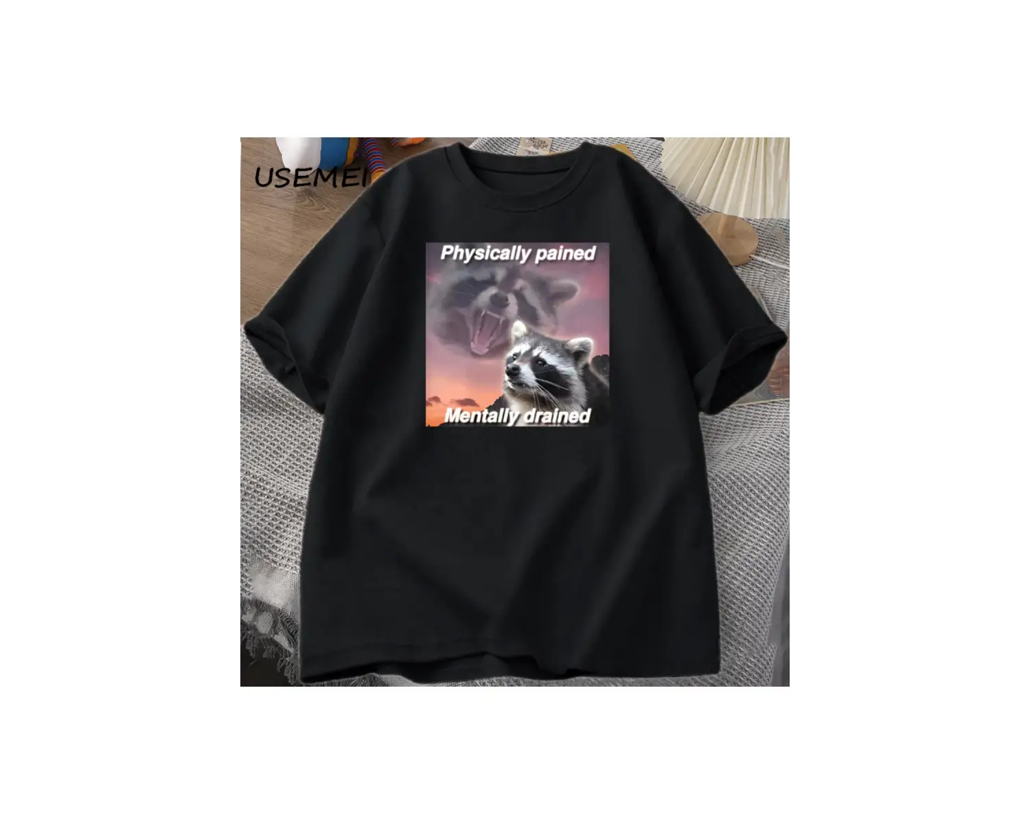 Fiziksel Olarak Ağrıyan Zihinsel Süzülmüş T-shirt Komik Vintage Grafik Tee Racoon Meme T Shir 2893