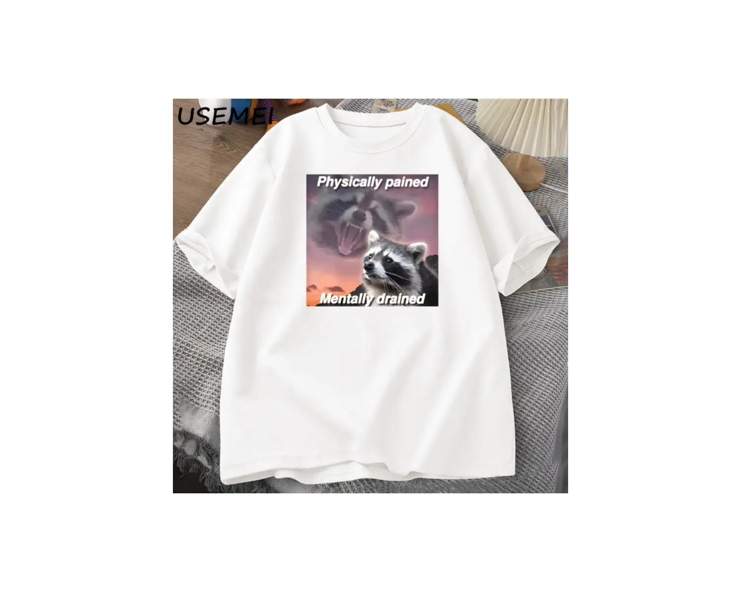 Fiziksel Olarak Ağrıyan Zihinsel Süzülmüş T-shirt Komik Vintage Grafik Tee Racoon Meme T Shir 2893