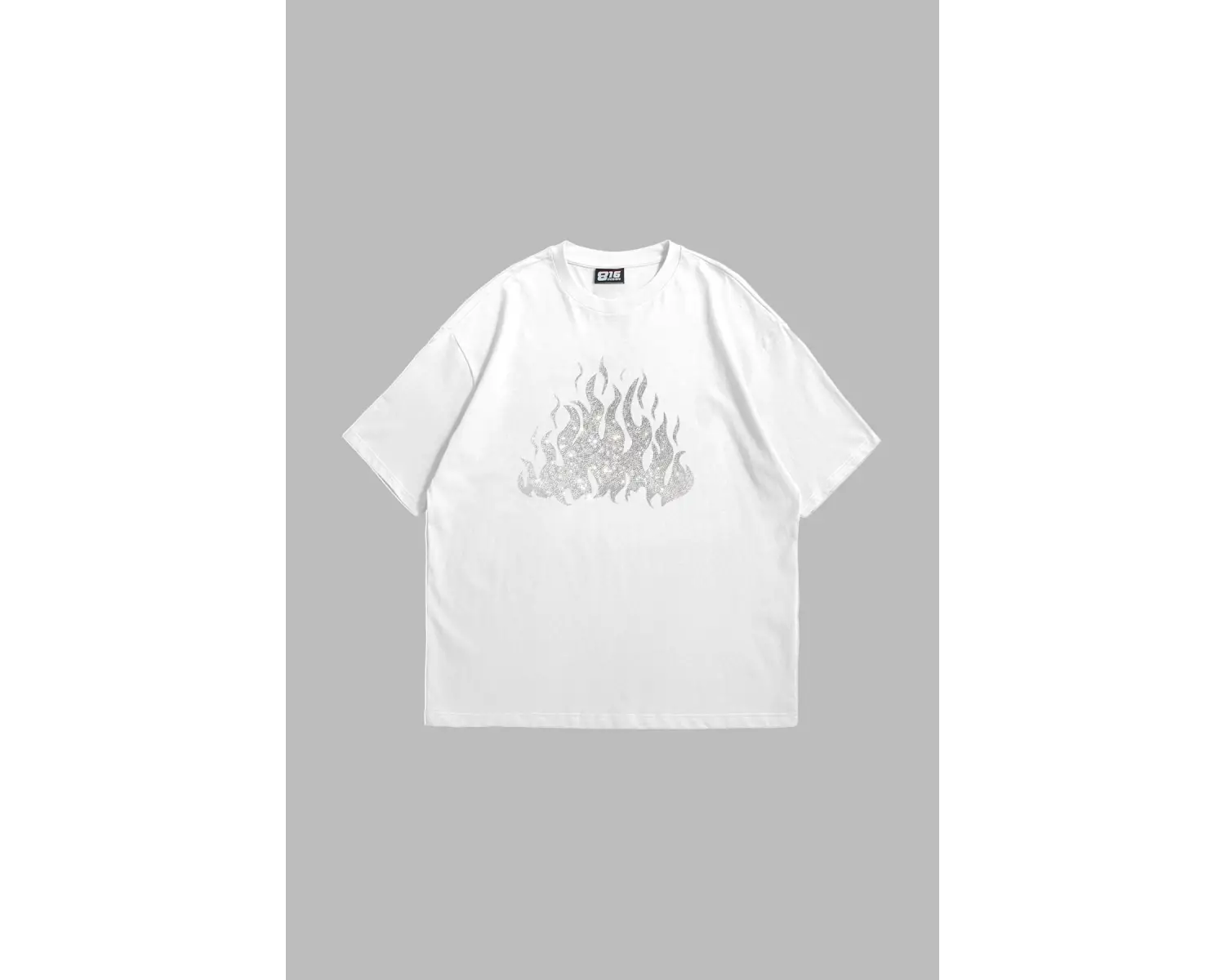 Flame Taş Baskılı Oversize Unisex Beyaz