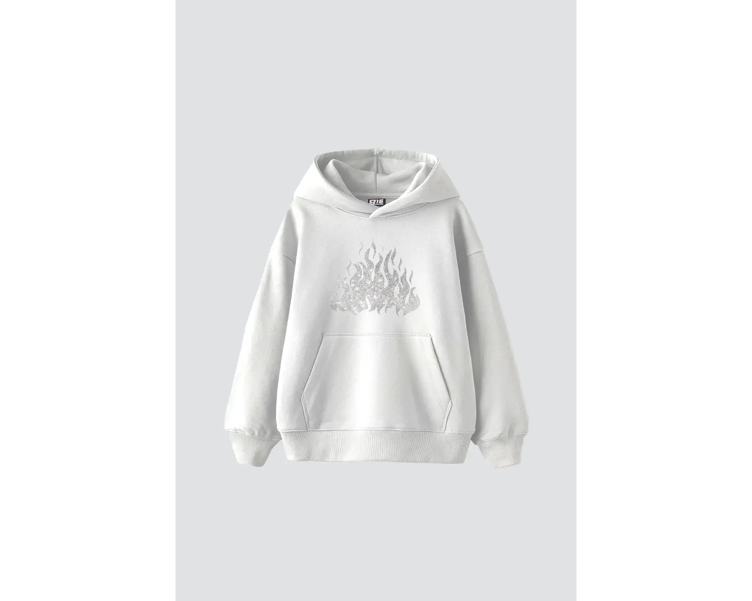 Flame Taş Baskılı Oversize Unisex Beyaz