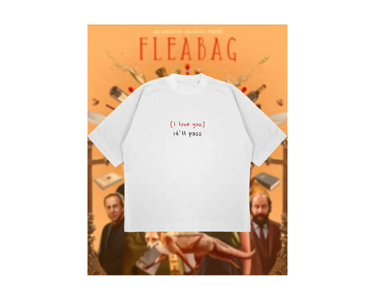 Fleabag Baskılı Oversize Unisex Pamuklu Nefes Alan Kalın Kumaşlı