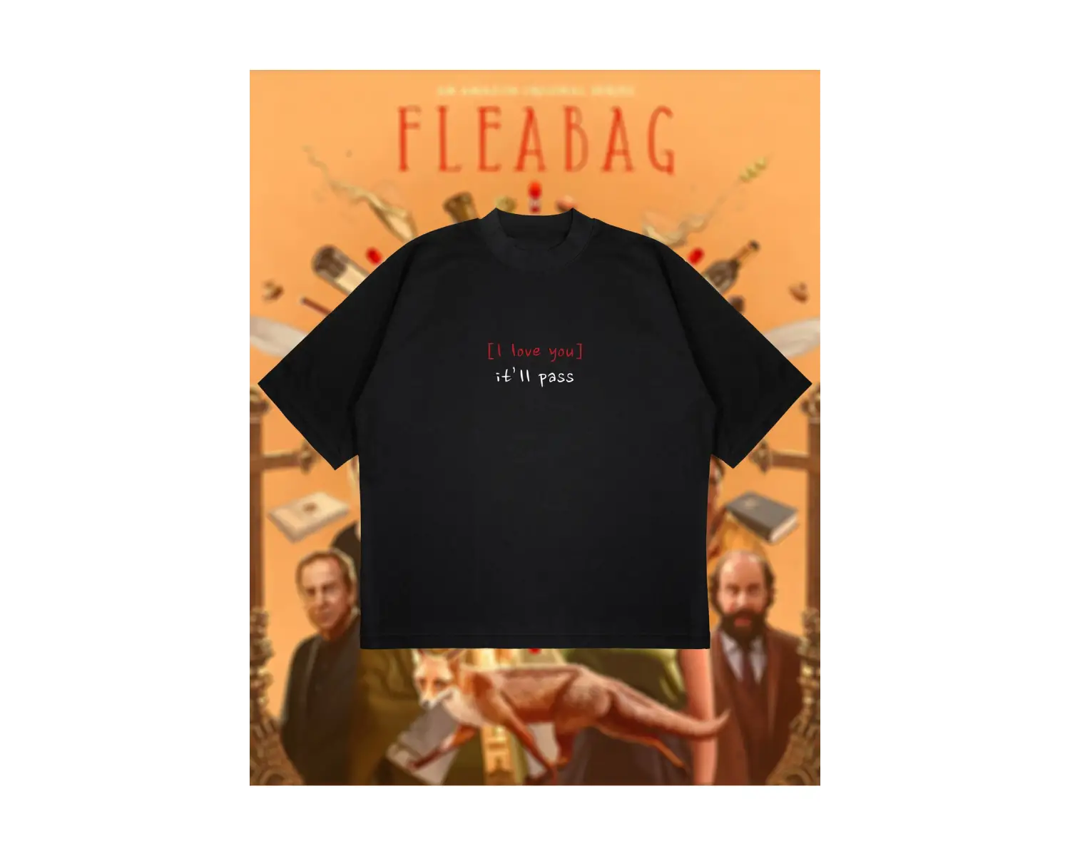 Fleabag Baskılı Oversize Unisex Pamuklu Nefes Alan Kalın Kumaşlı