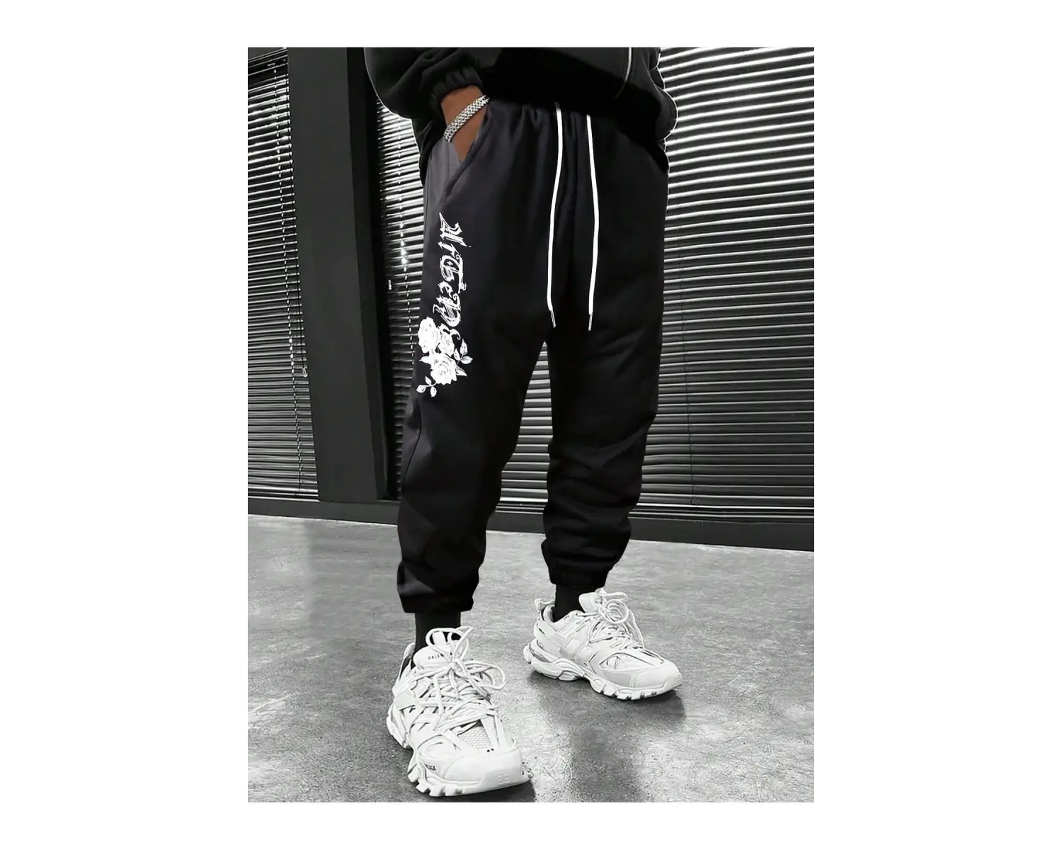 Floral & Letter Graphic Drawstring Waist Eşofman Altı