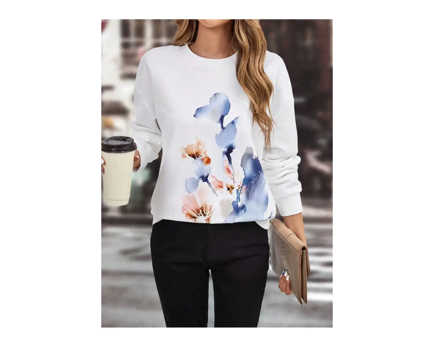 Floral Print Drop Shoulder Sweatshirt Beyaz
