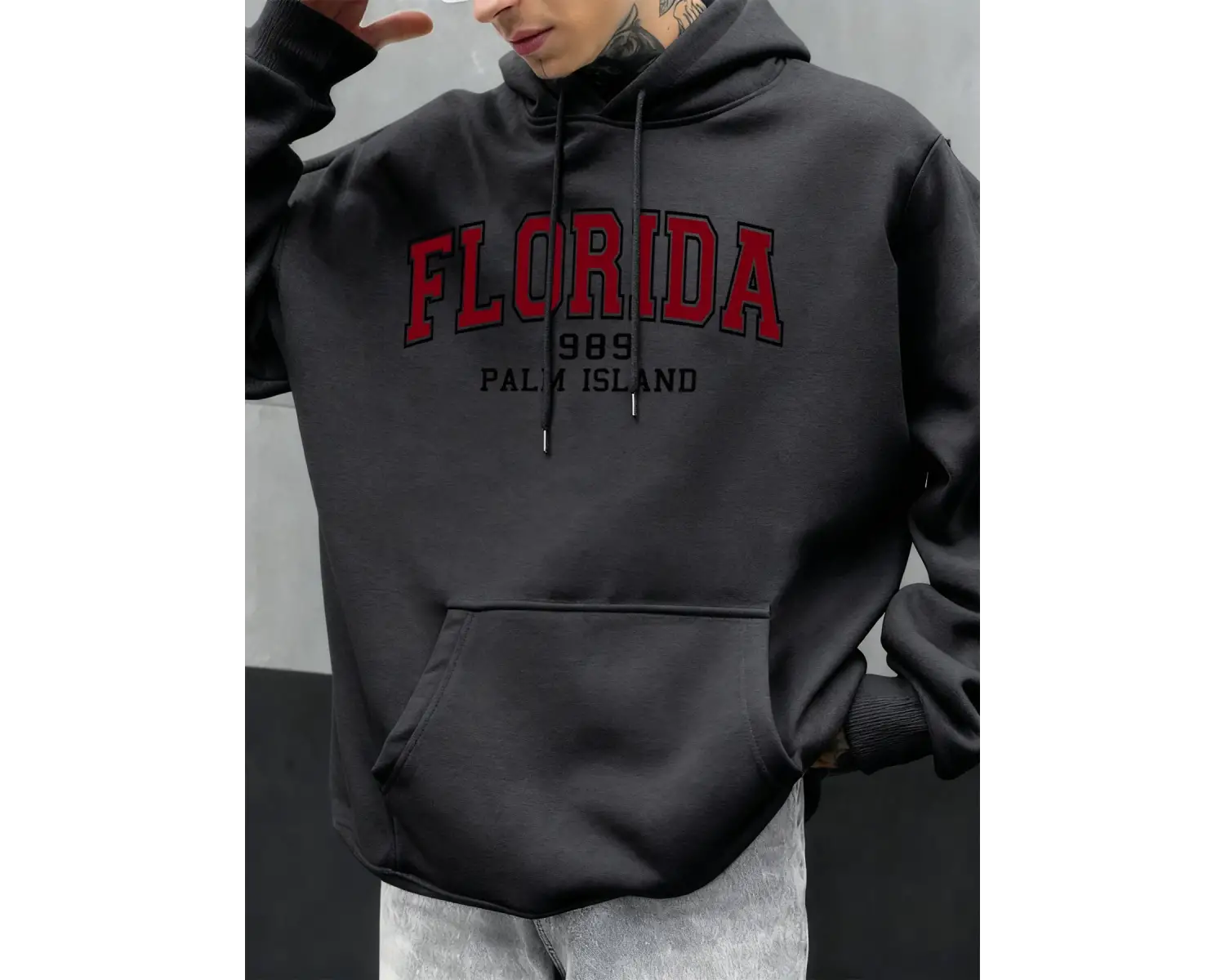 Florida 1989 Palm Island Baskılı Erkekler Kapşonlu Rahat Büyük Boy Kazak Sonbahar Polar Kapüş