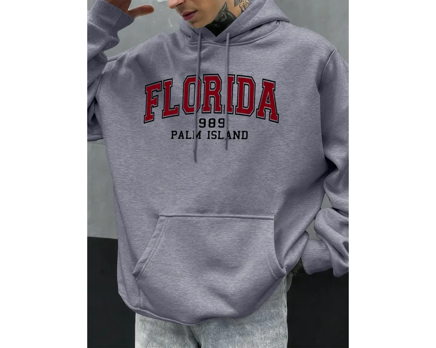 Florida 1989 Palm Island Baskılı Erkekler Kapşonlu Rahat Büyük Boy Kazak Sonbahar Polar Kapüş