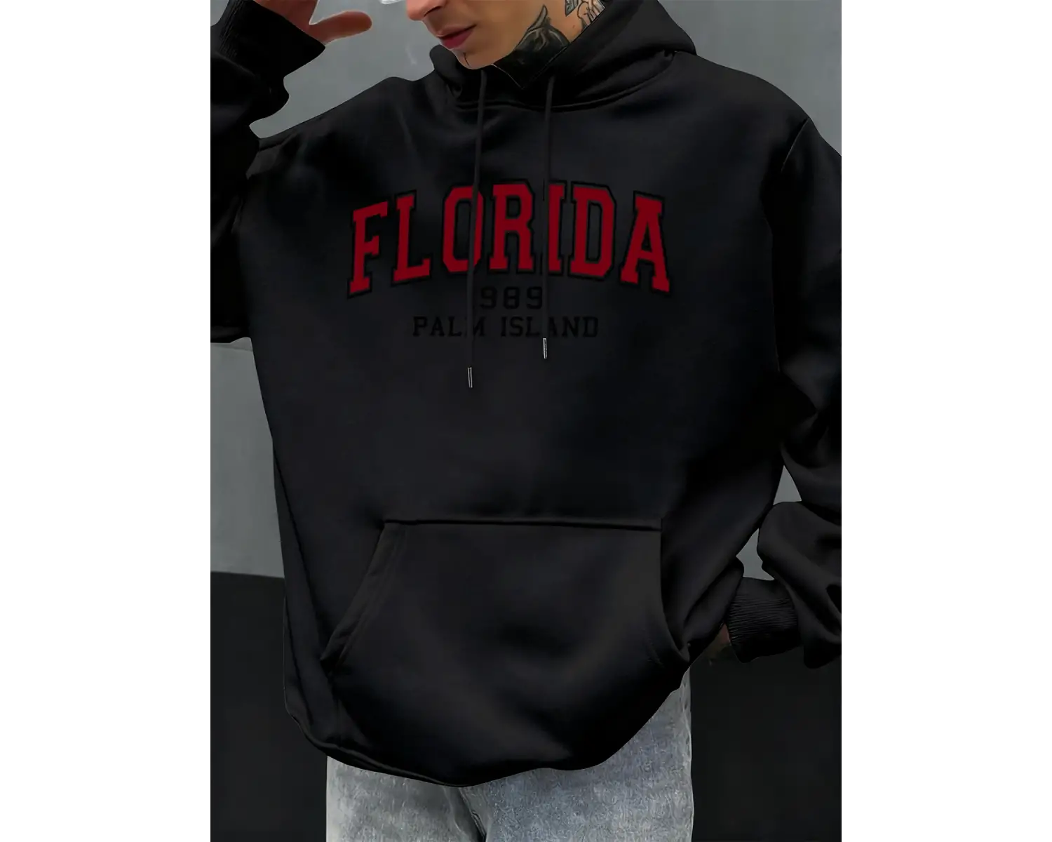 Florida 1989 Palm Island Baskılı Erkekler Kapşonlu Rahat Büyük Boy Kazak Sonbahar Polar Kapüş