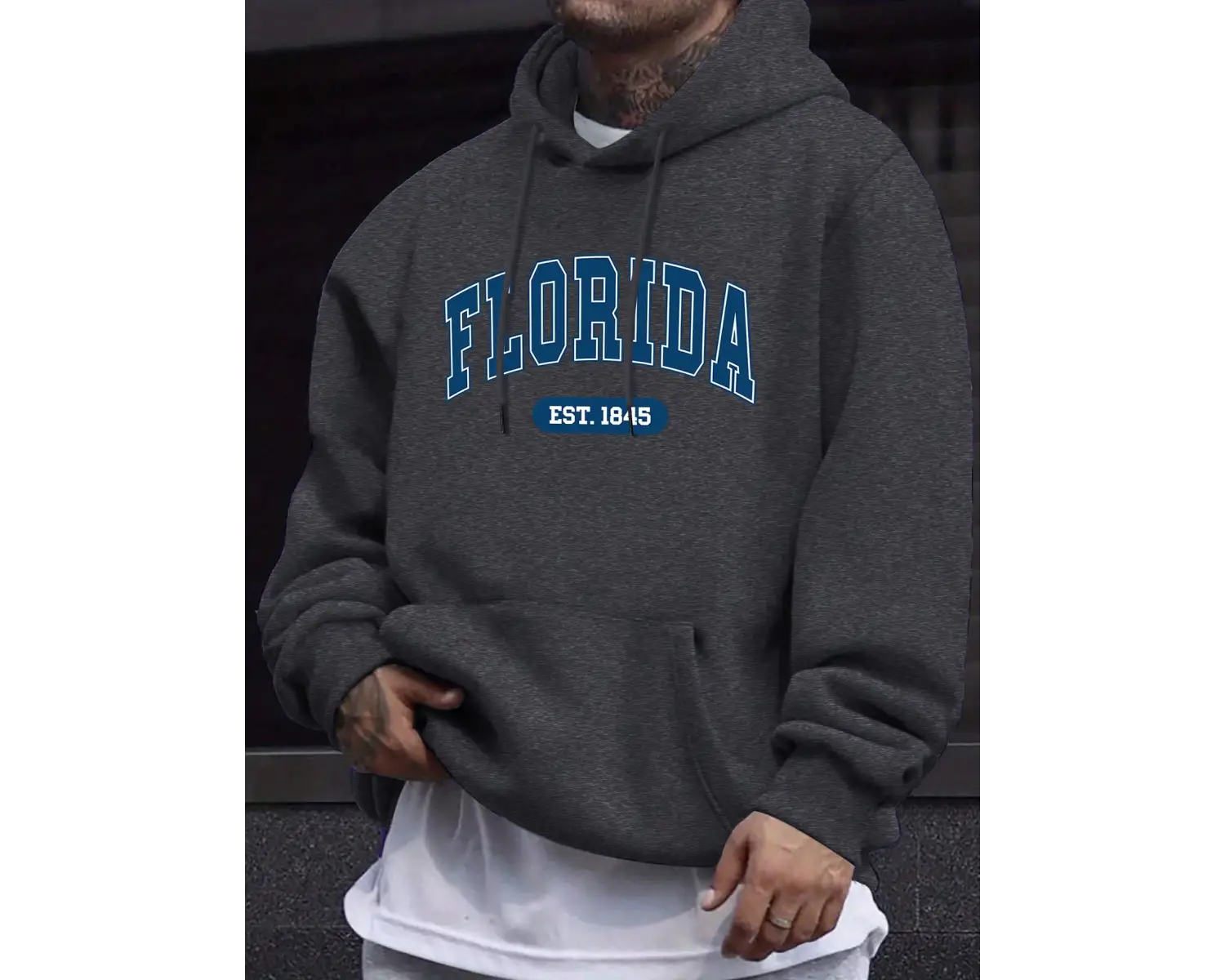 Florida Est 1845 Mektup Yaratıcı Baskı Erkek Polar Giyim Sonbahar Günlük Eşofman Temel Spor K