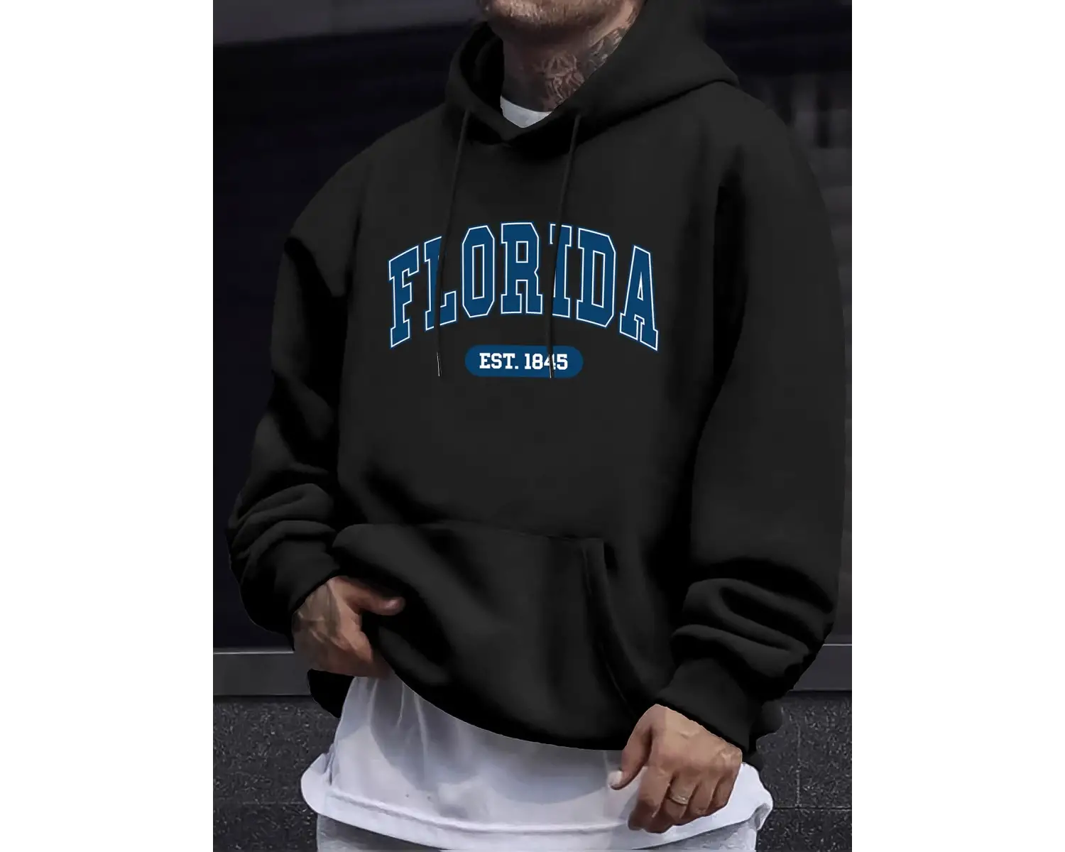 Florida Est 1845 Mektup Yaratıcı Baskı Erkek Polar Giyim Sonbahar Günlük Eşofman Temel Spor K