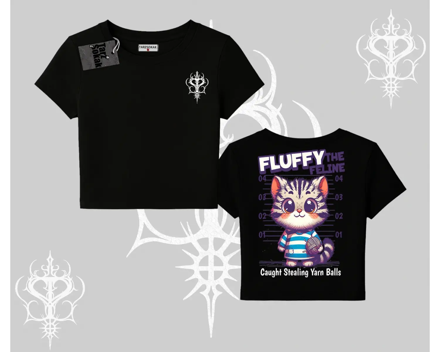 Fluffy The Feline Yazılı Sevimli Kedi Arka Baskılı Babby Tee Tshirt
