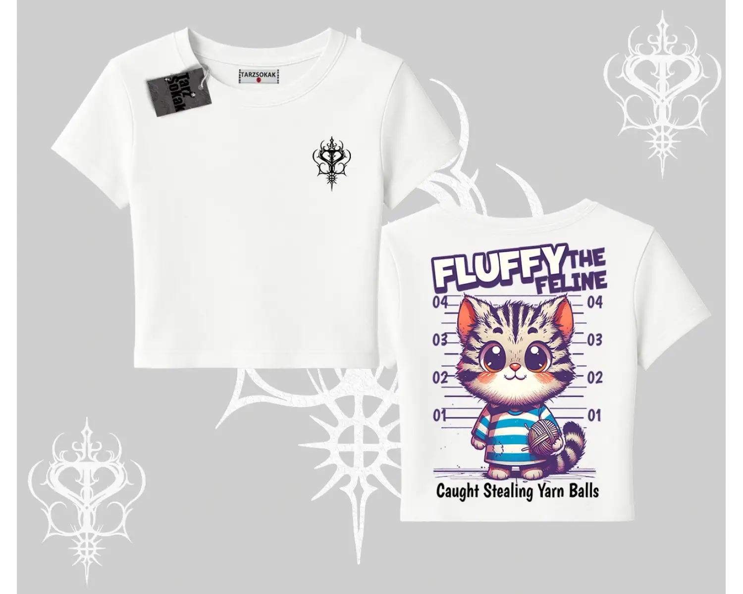 Fluffy The Feline Yazılı Sevimli Kedi Arka Baskılı Babby Tee Tshirt