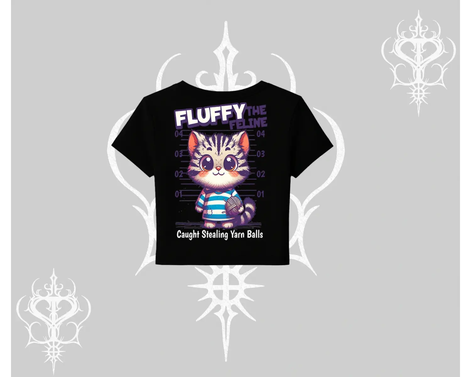 Fluffy The Feline Yazılı Sevimli Kedi Arka Baskılı Babby Tee Tshirt