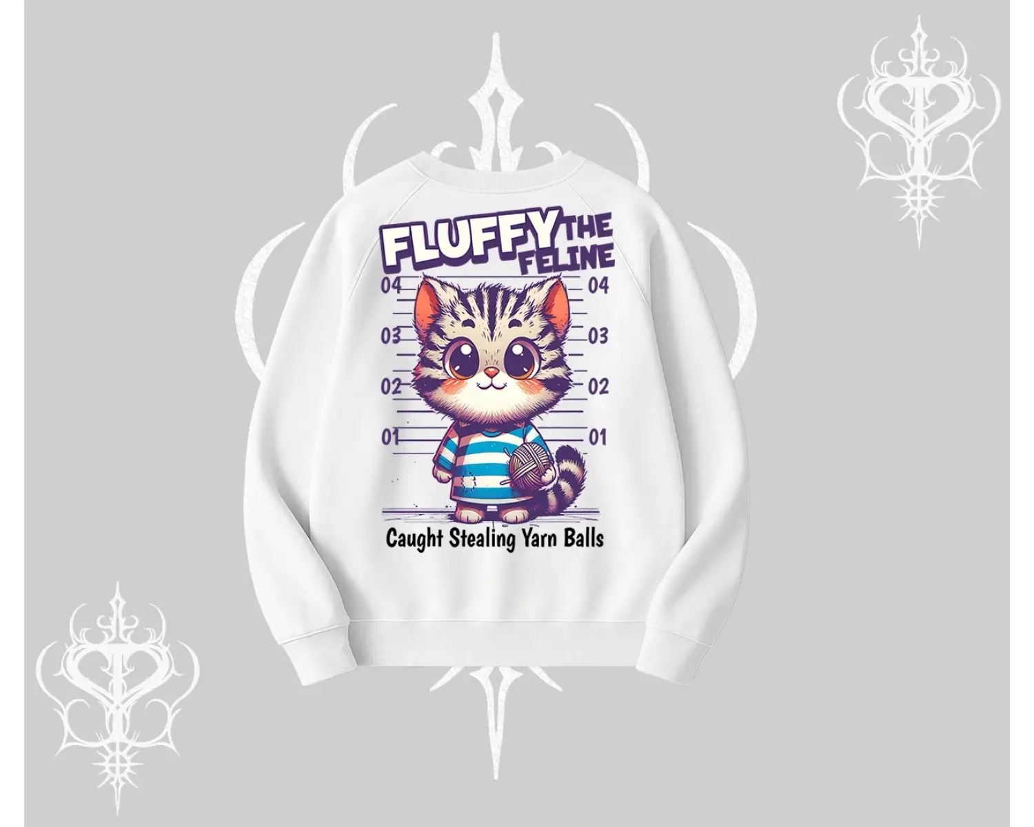 Fluffy The Feline Yazılı Sevimli Kedi Arka Baskılı Biskilet Sweatshirt