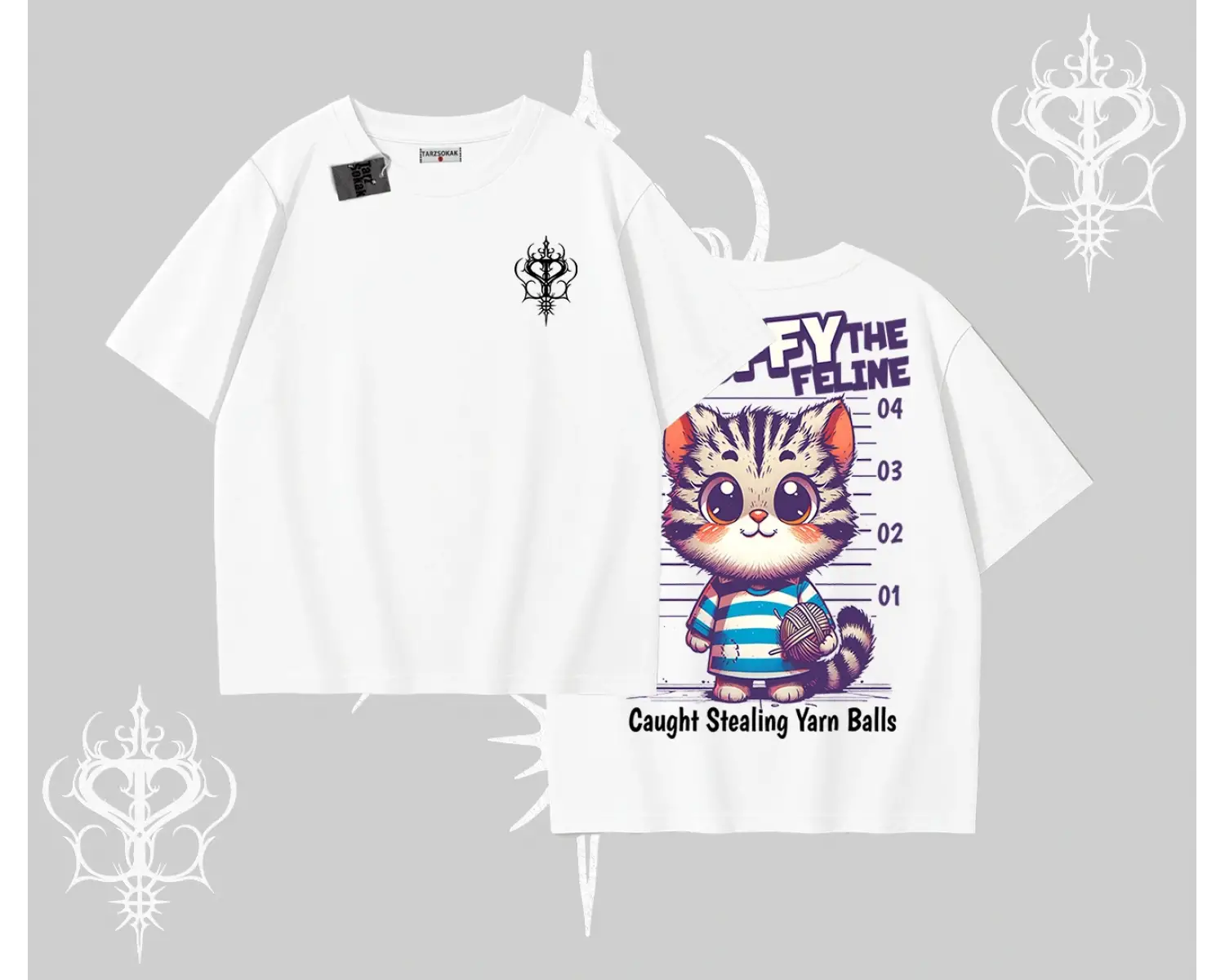 Fluffy The Feline Yazılı Sevimli Kedi Arka Baskılı Oversize Tshirt