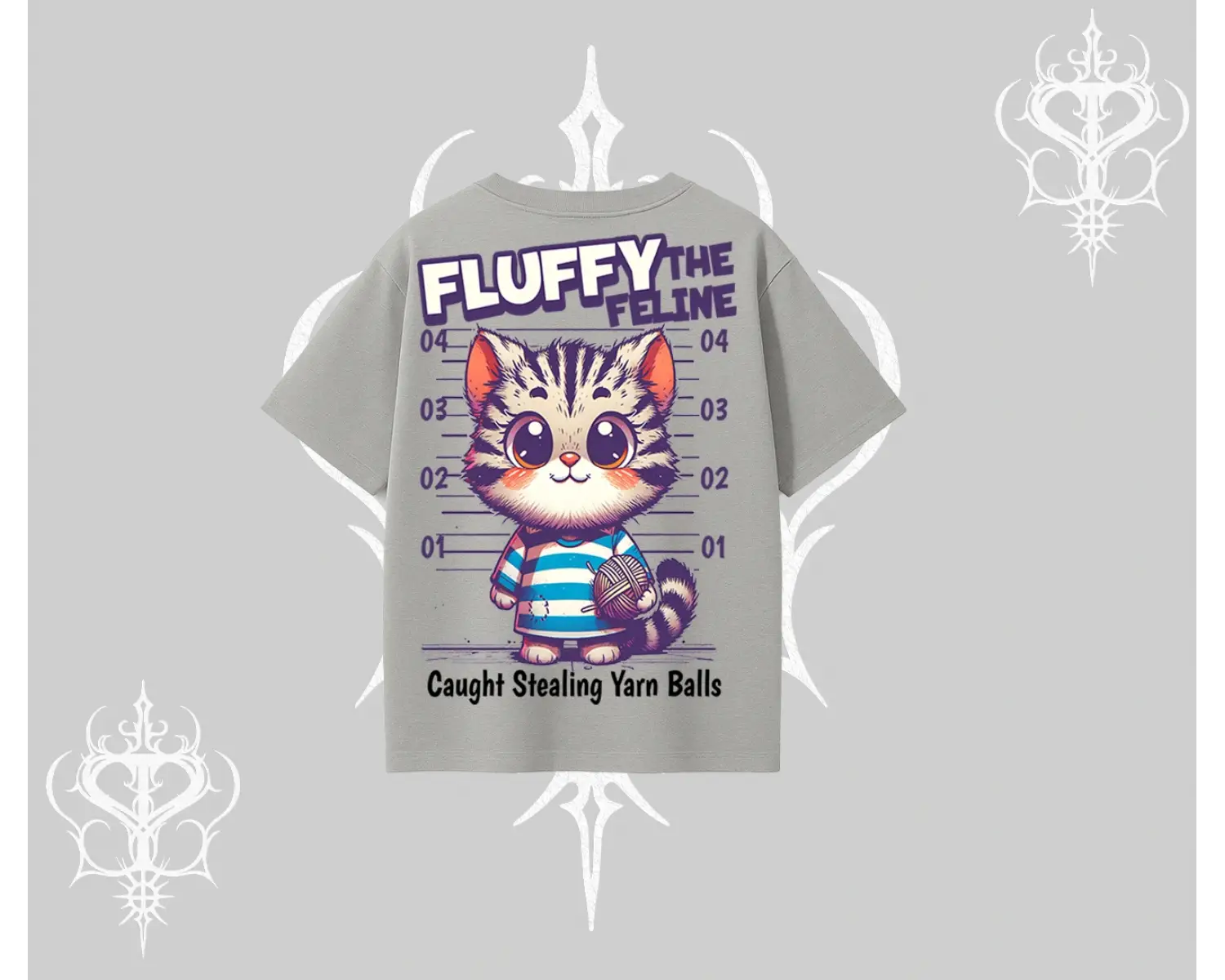 Fluffy The Feline Yazılı Sevimli Kedi Arka Baskılı Oversize Tshirt